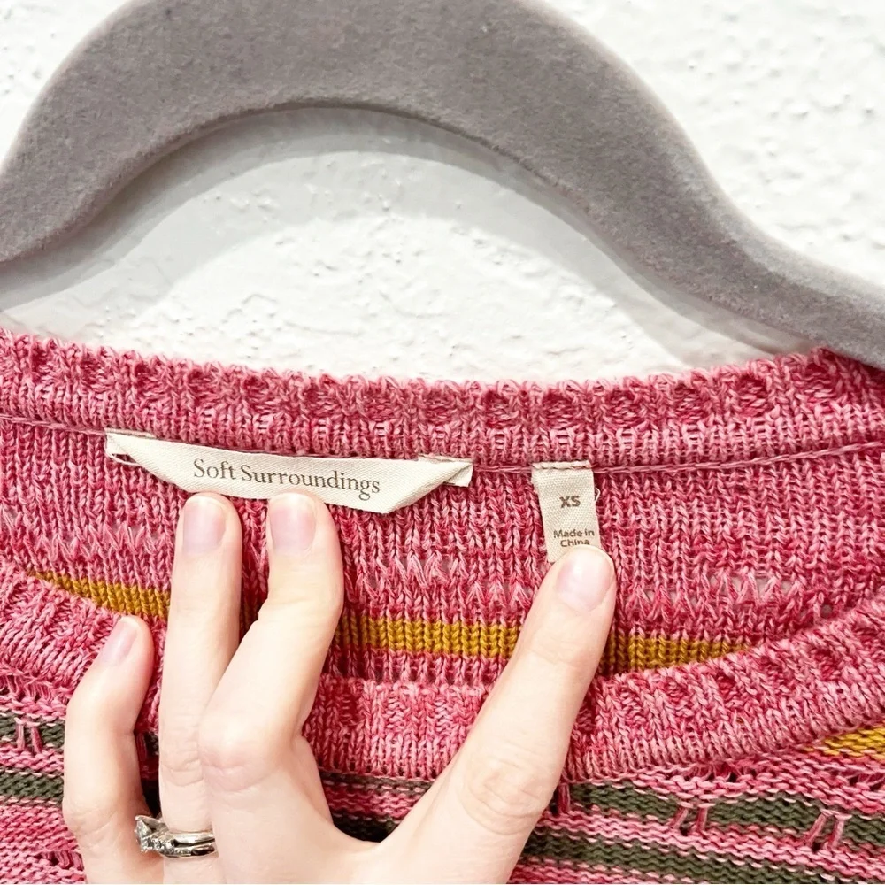 Soft Surroundings Sweater Women's XS Lisabetta Art Stripe Dusty Cedar Blush Pink